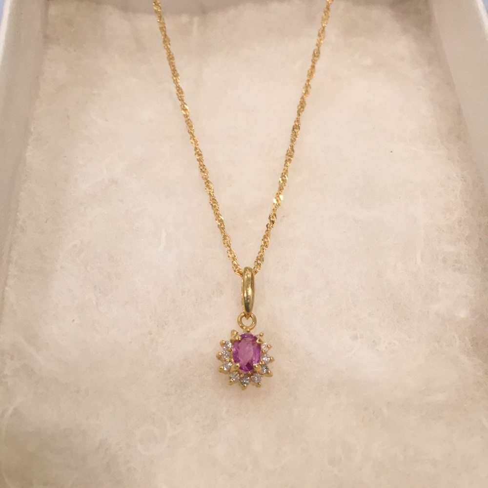 18K Gold chain necklace with Ruby & Diamonds top